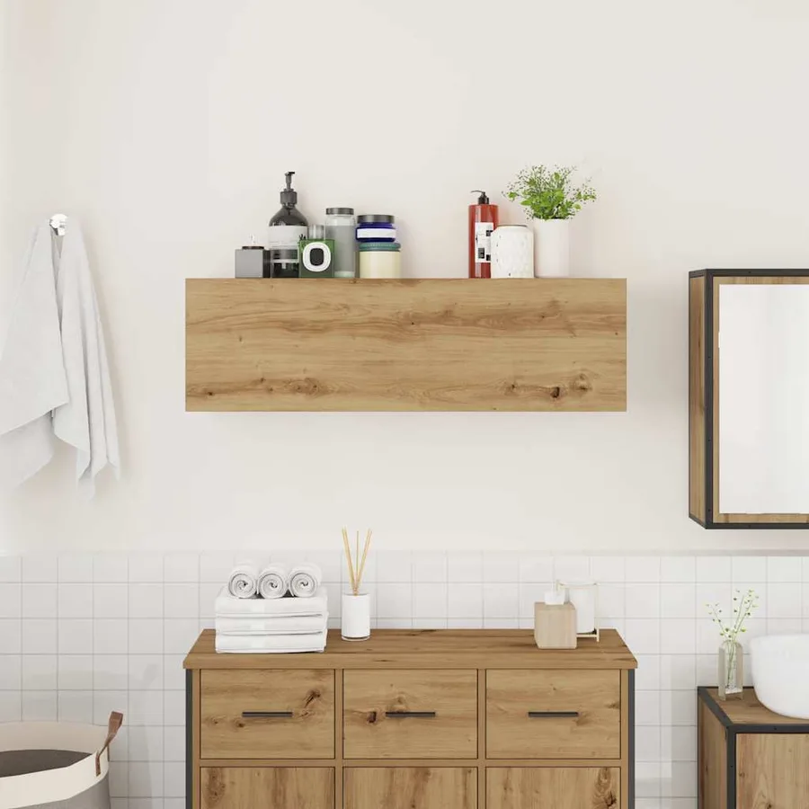 Armoire murale de bain chêne artisanal bois d'ingénierie - 3