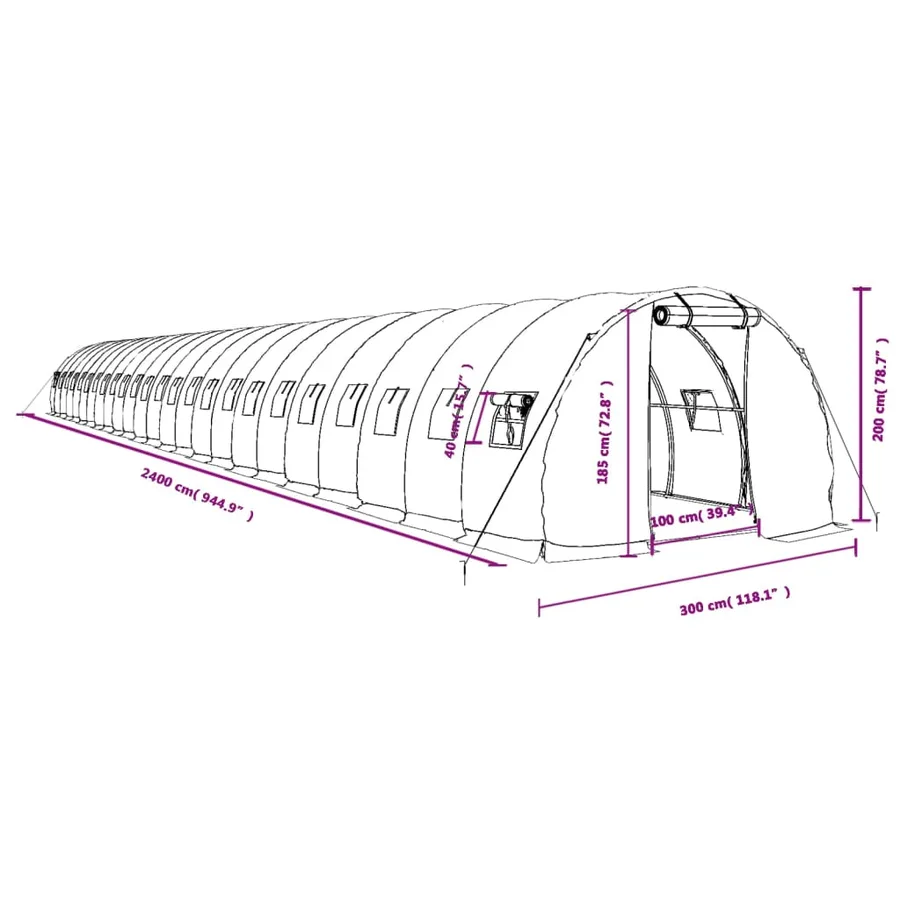 Serre avec cadre en acier blanc 72 m² 24x3x2 m - 12
