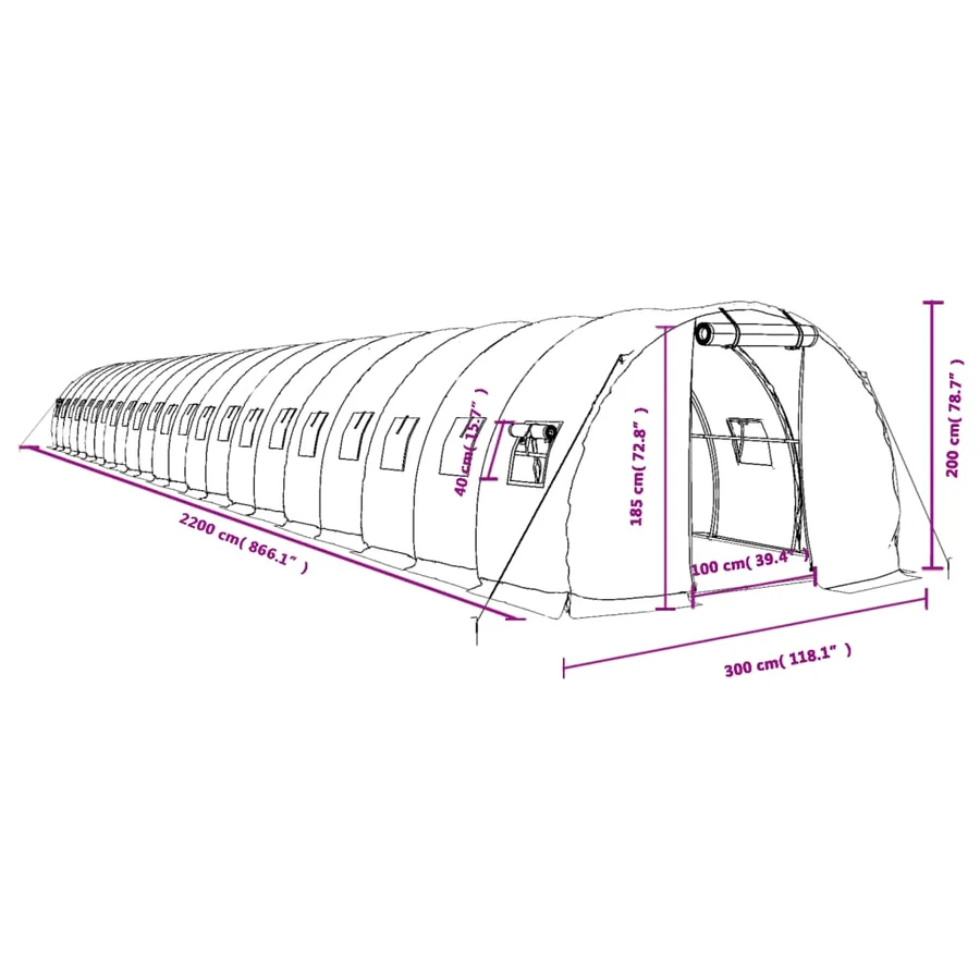 Serre avec cadre en acier vert 66 m² 22x3x2 m - 12