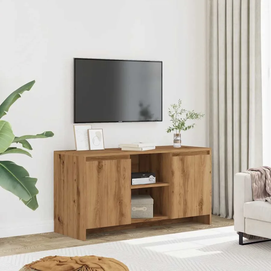 Meuble TV chêne artisanal 102x37,5x52,5 cm bois d'ingénierie - 3