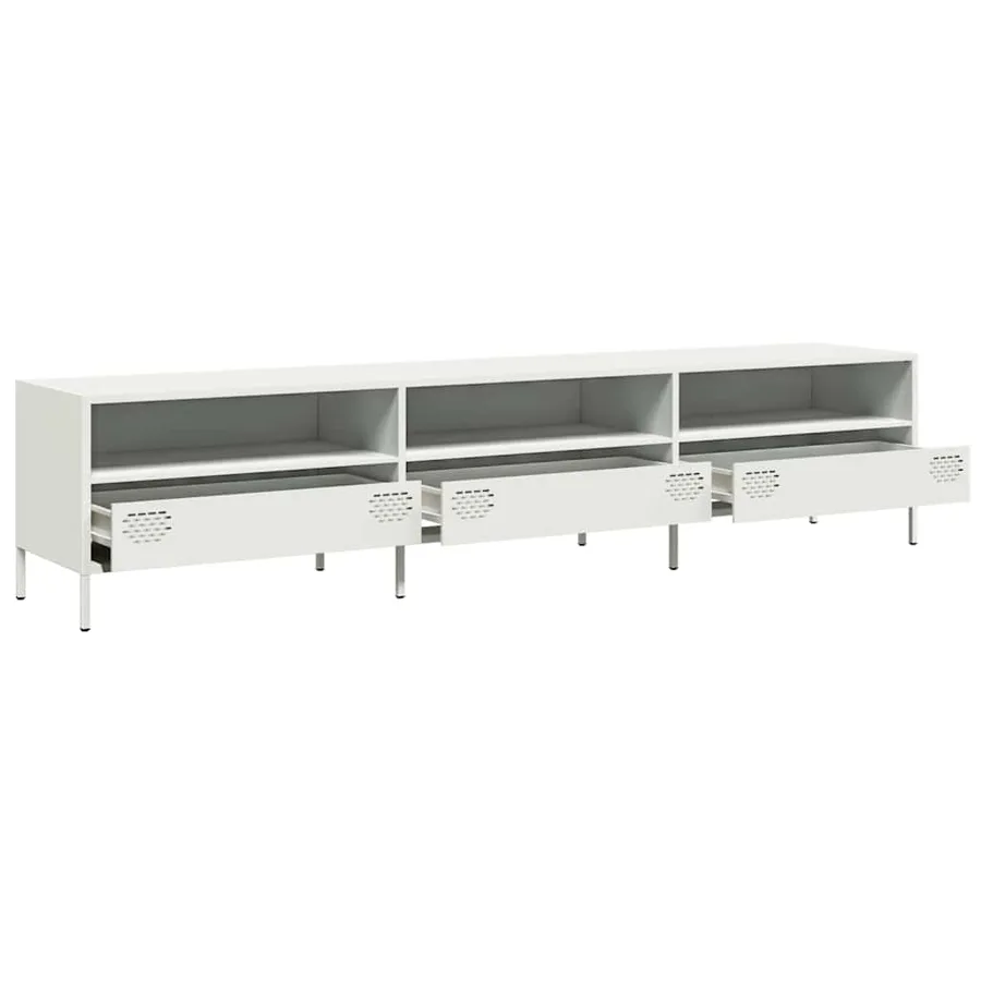 Meuble TV blanc 202x39x43,5 cm acier laminé à froid - 5