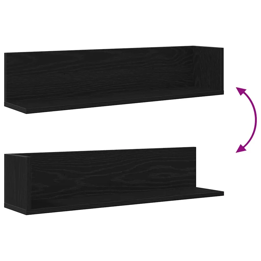 Étagères murales 2 pcs noir 75x16,5x16,5 cm bois d'ingénierie - 8
