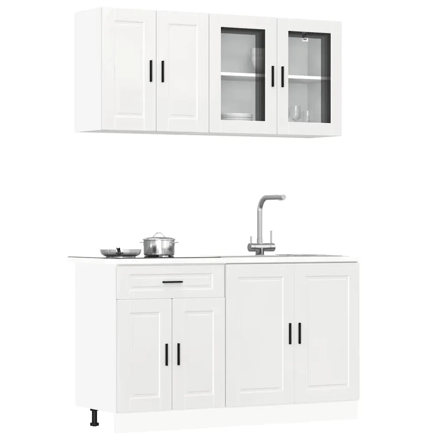 Ensemble de 4 meubles de cuisine "Porto" en bois d'ingénierie blanc brillant