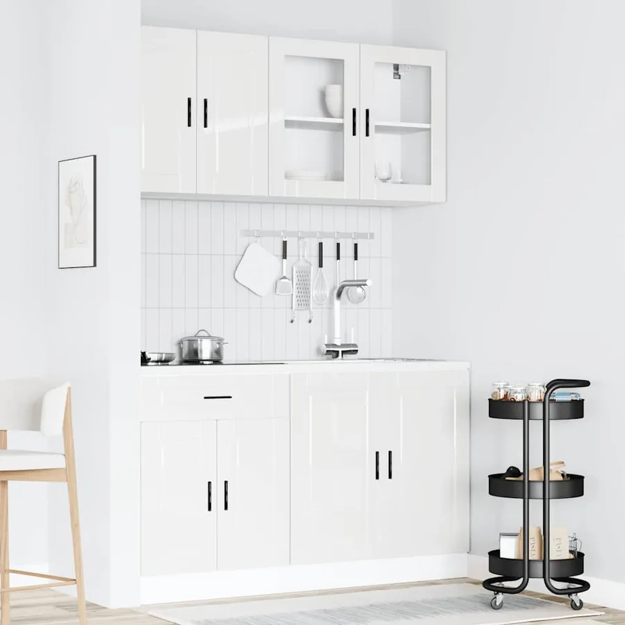 Ensemble de 4 meubles de cuisine "Porto" en bois d'ingénierie blanc brillant - 3