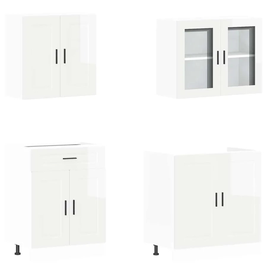 Ensemble de 4 meubles de cuisine "Porto" en bois d'ingénierie blanc brillant - 4