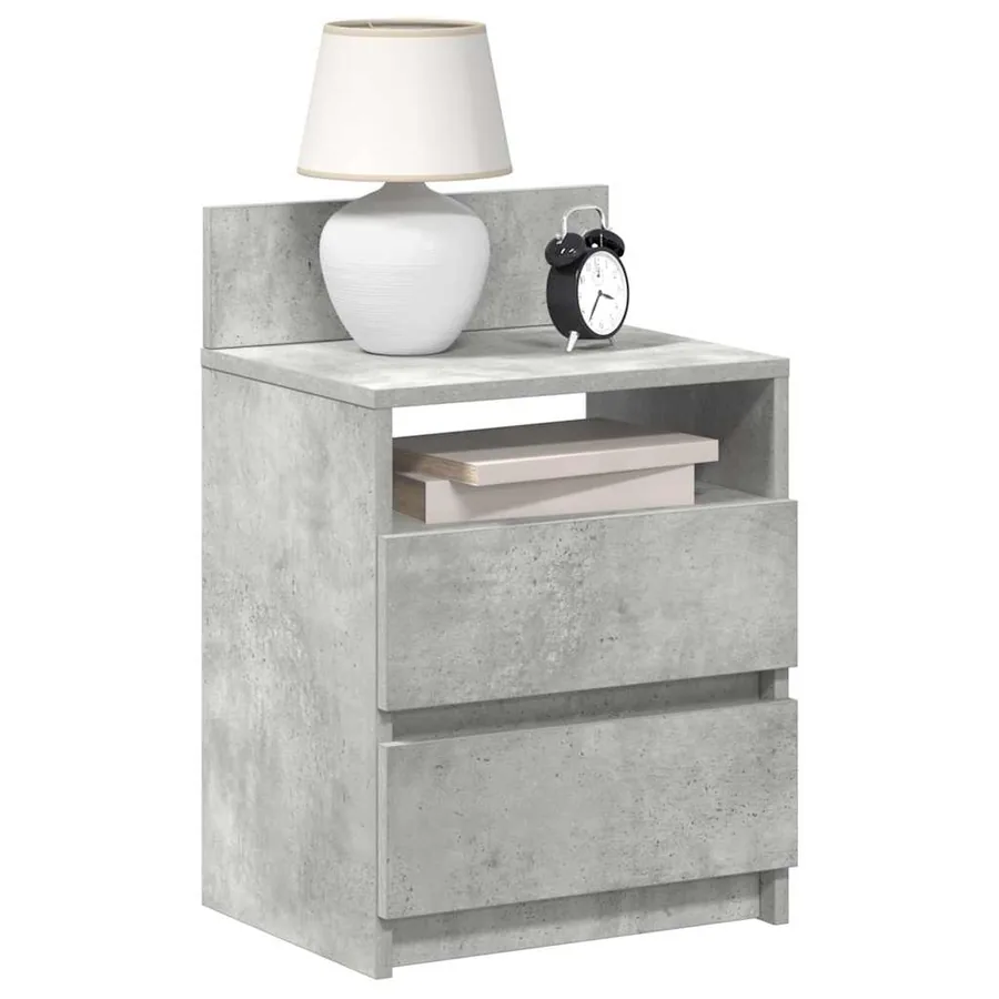 Table de chevet à 2 tiroirs Gris béton 40x33x60 cm