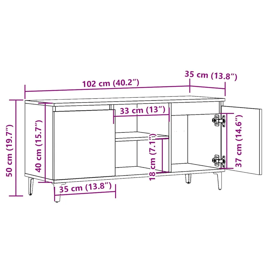 Meuble TV vieux bois 102x35x50 cm bois d'ingénierie - 10