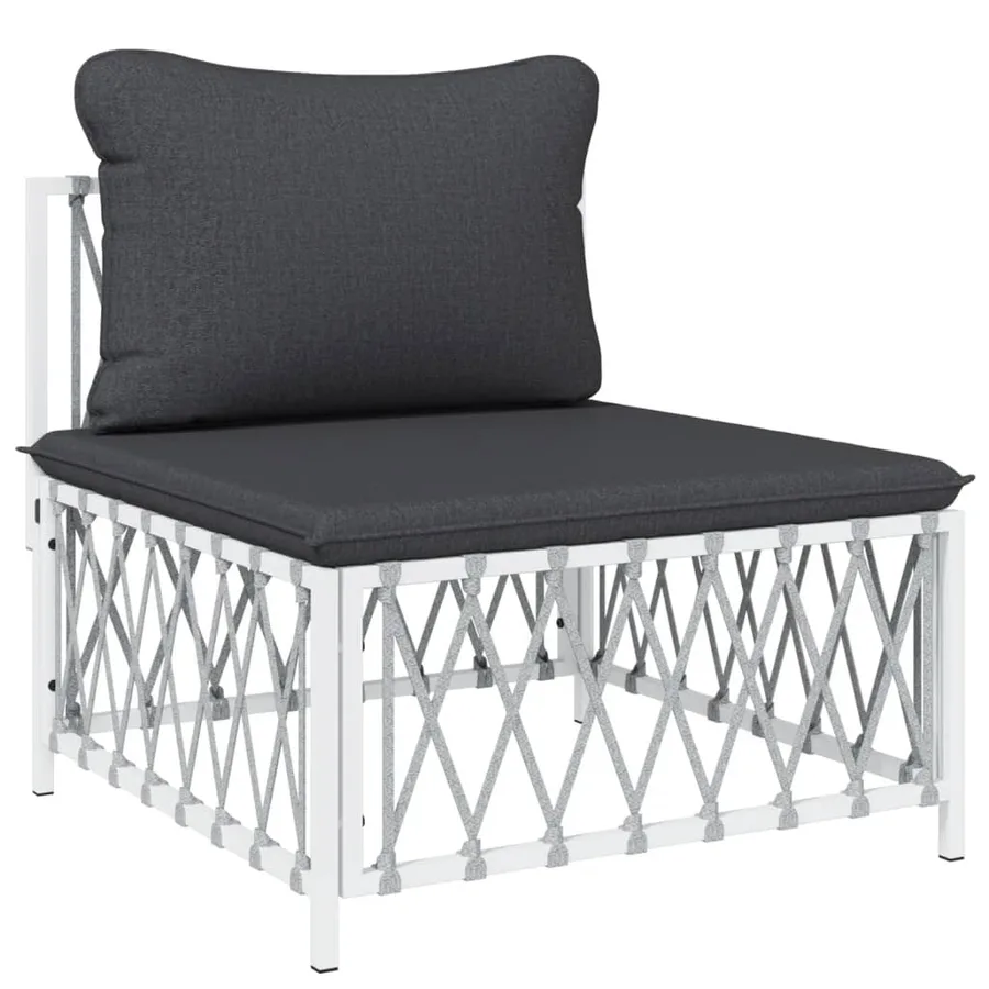 Salon de jardin avec coussins 6 pcs blanc acier - 5