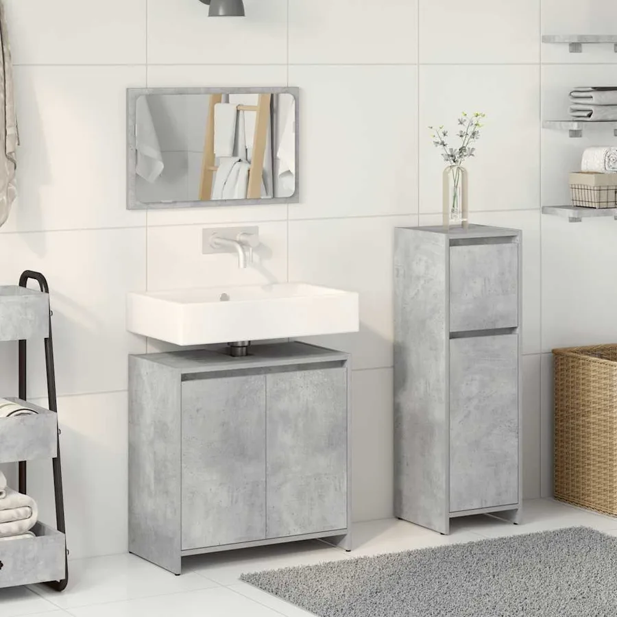 Ensemble de meubles de salle de bain 3 pcs gris béton - 3