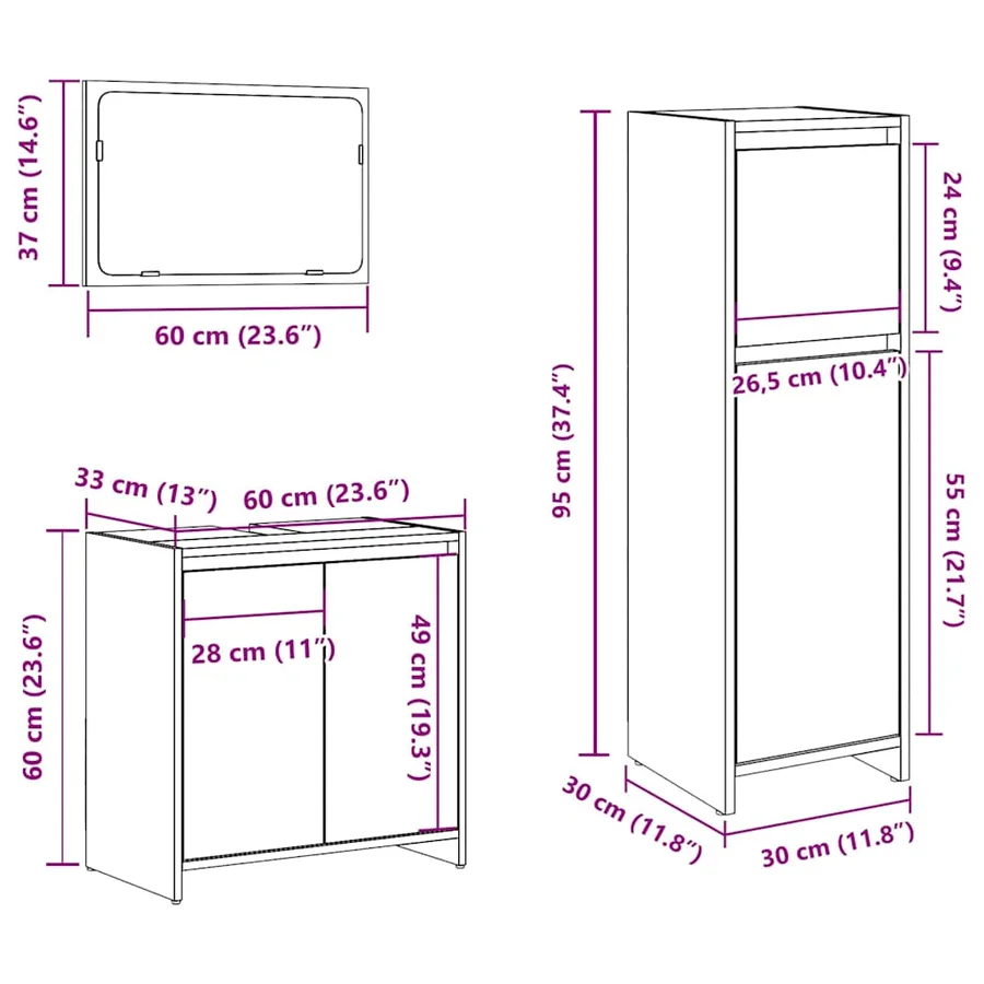 Ensemble de meubles de salle de bain 3 pcs gris béton - 9
