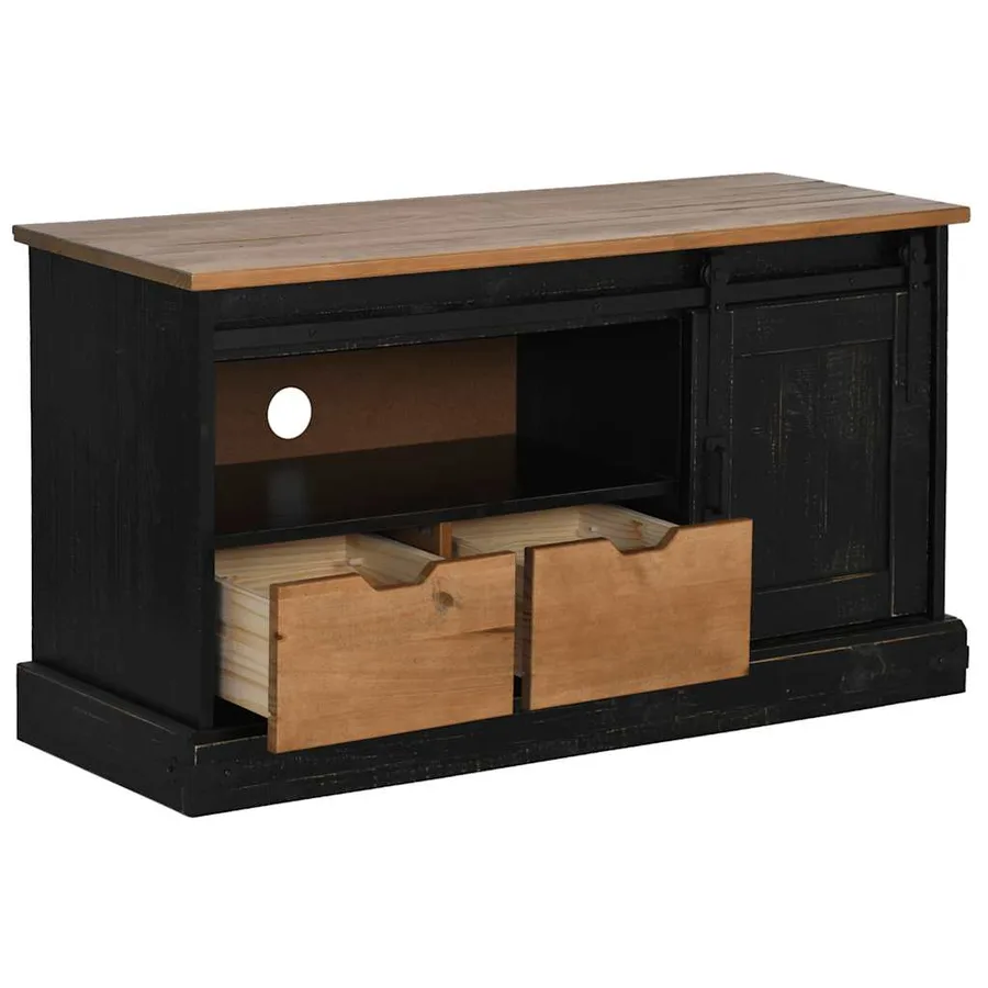 Meuble TV HALDEN porte coulissante noir 110x40x60cm bois massif - 4