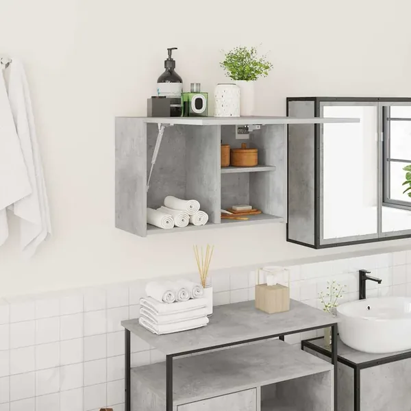 Armoire murale de bain gris béton 60x25x40 cm bois d'ingénierie