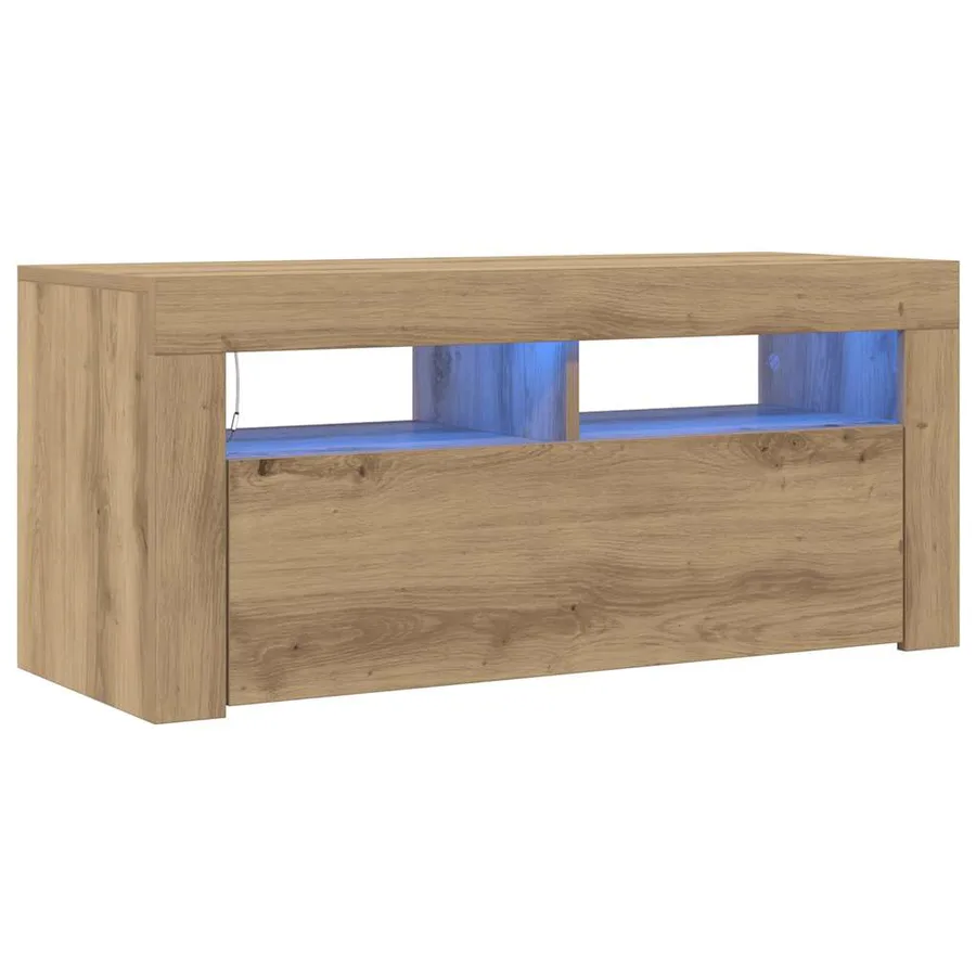 Meuble TV avec lumières LED chêne artisanal bois d'ingénierie - 2