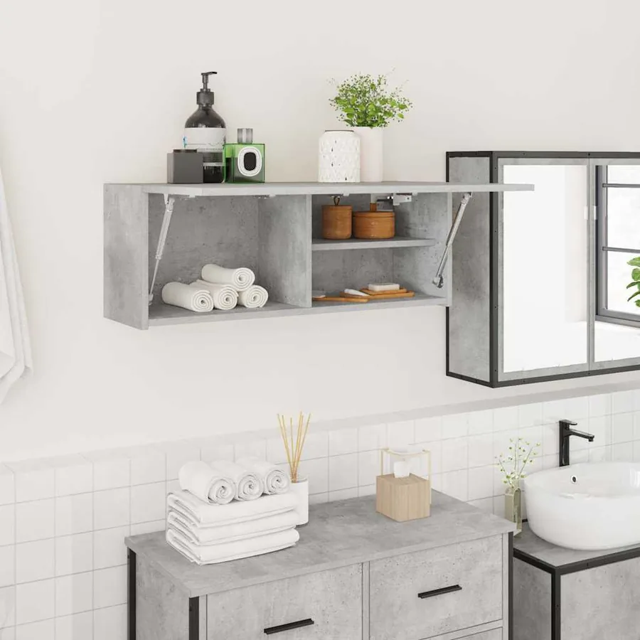 Armoire murale de bain gris béton 80x25x30 cm bois d'ingénierie