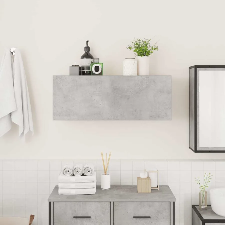 Armoire murale de bain gris béton 80x25x30 cm bois d'ingénierie - 3
