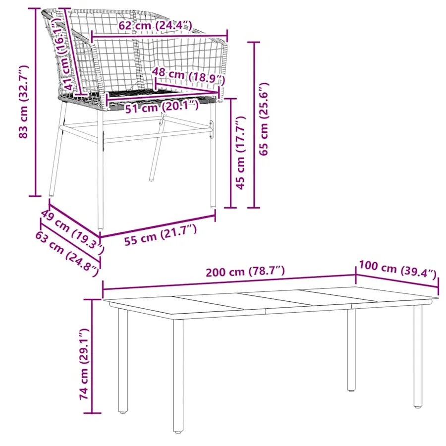 Ensemble à manger de jardin 7pcs noir poly rotin verre - 10