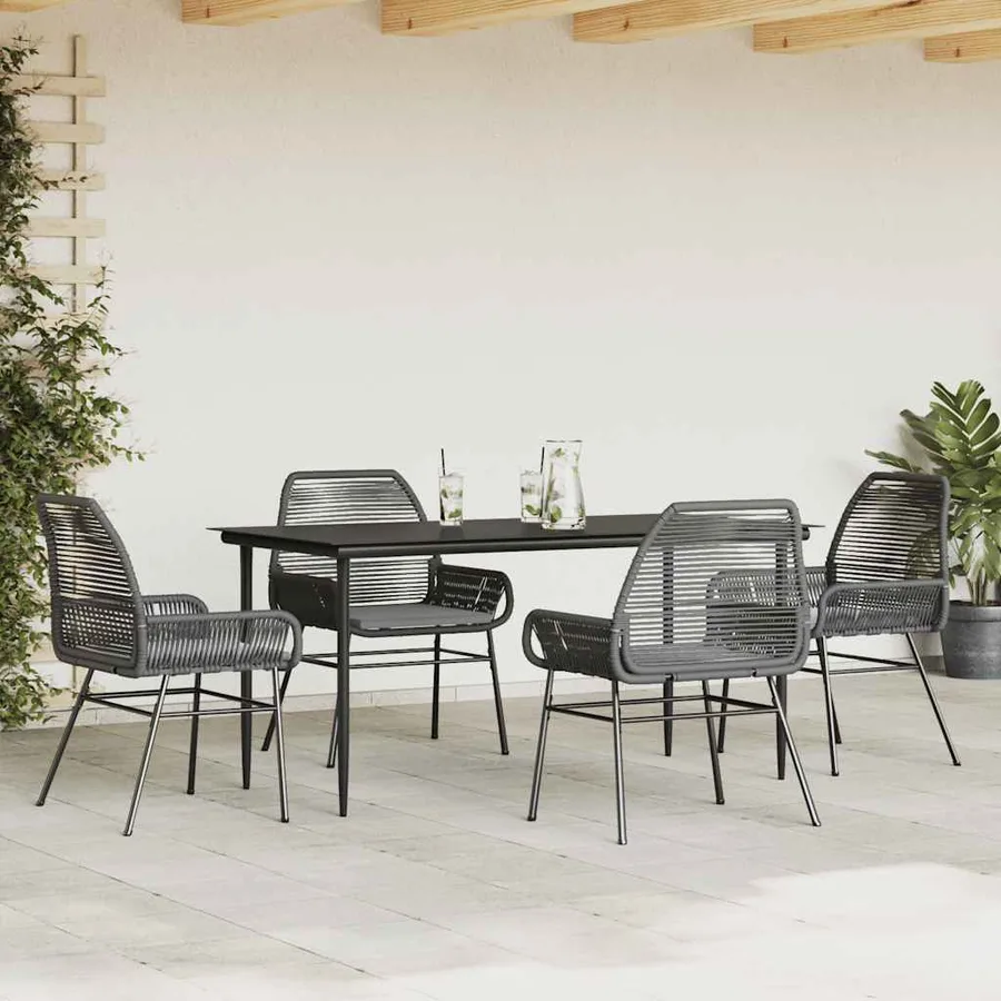 Ensemble à manger de jardin et coussins 5 pcs noir rotin verre - 3