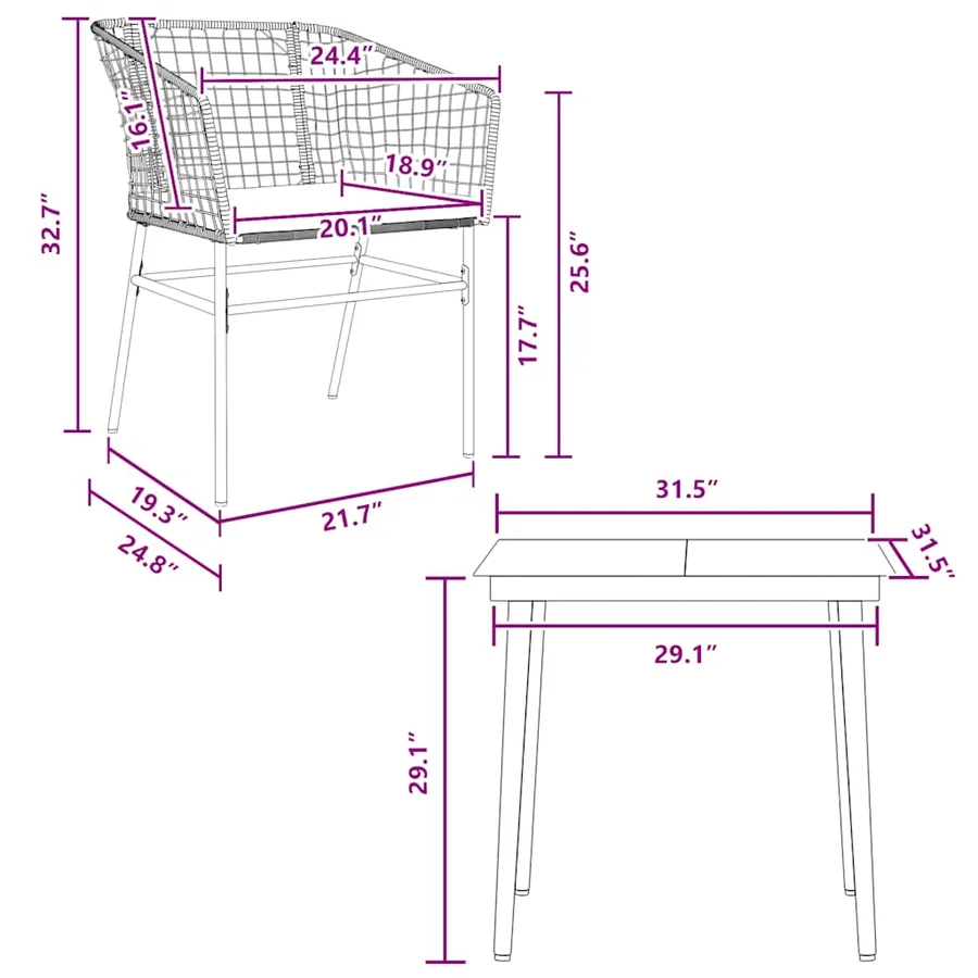 Ensemble à manger de jardin et coussins 3 pcs noir rotin verre - 11