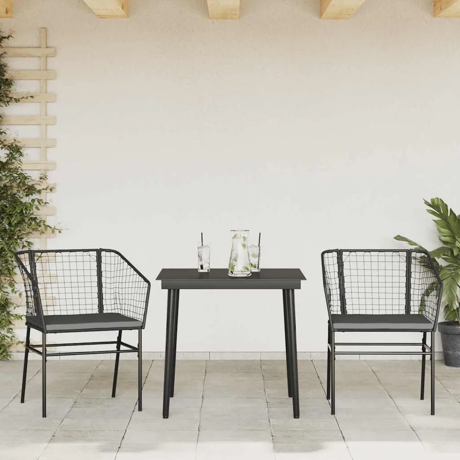 Ensemble à manger de jardin et coussins 3 pcs noir rotin verre - 3
