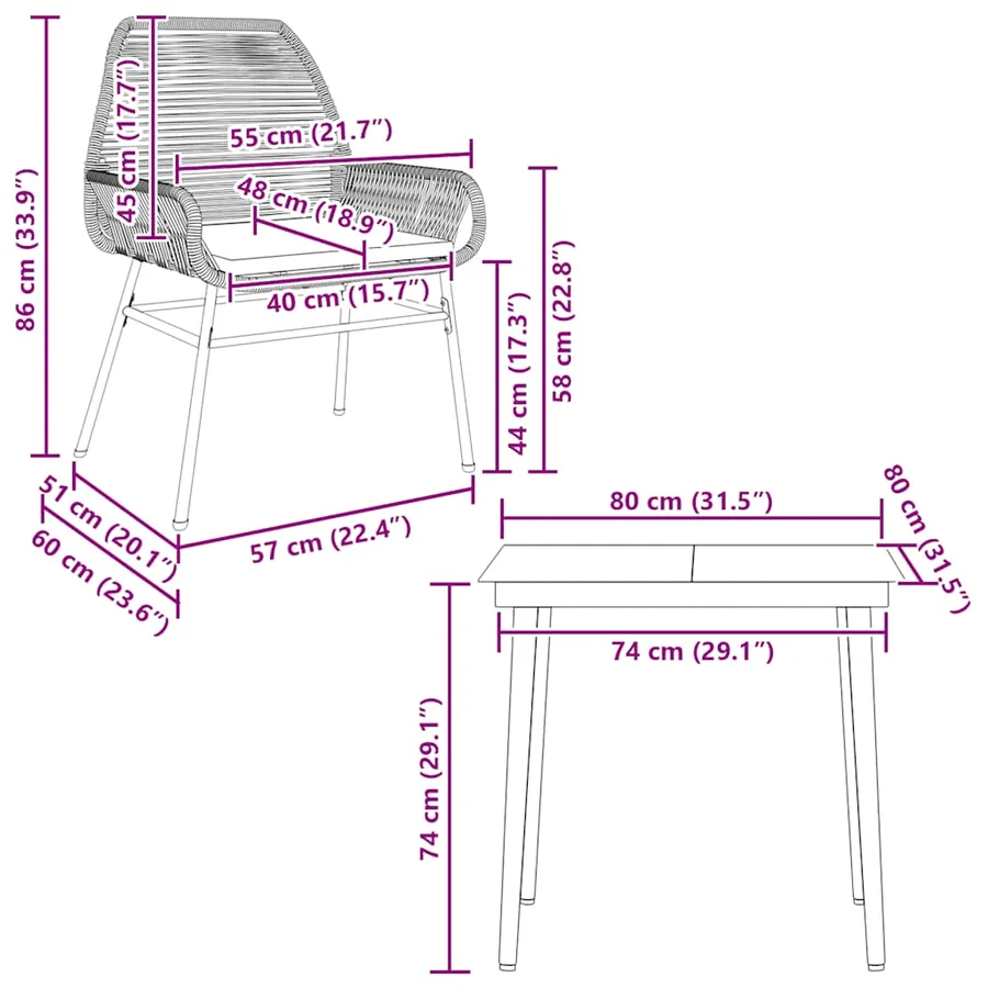 Ensemble à manger jardin coussins 3pcs marron poly rotin verre - 10