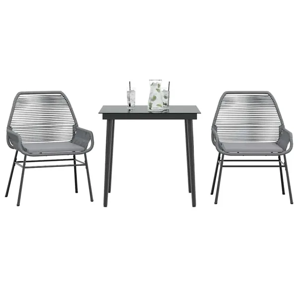 Ensemble à manger jardin coussins 3 pcs gris poly rotin verre