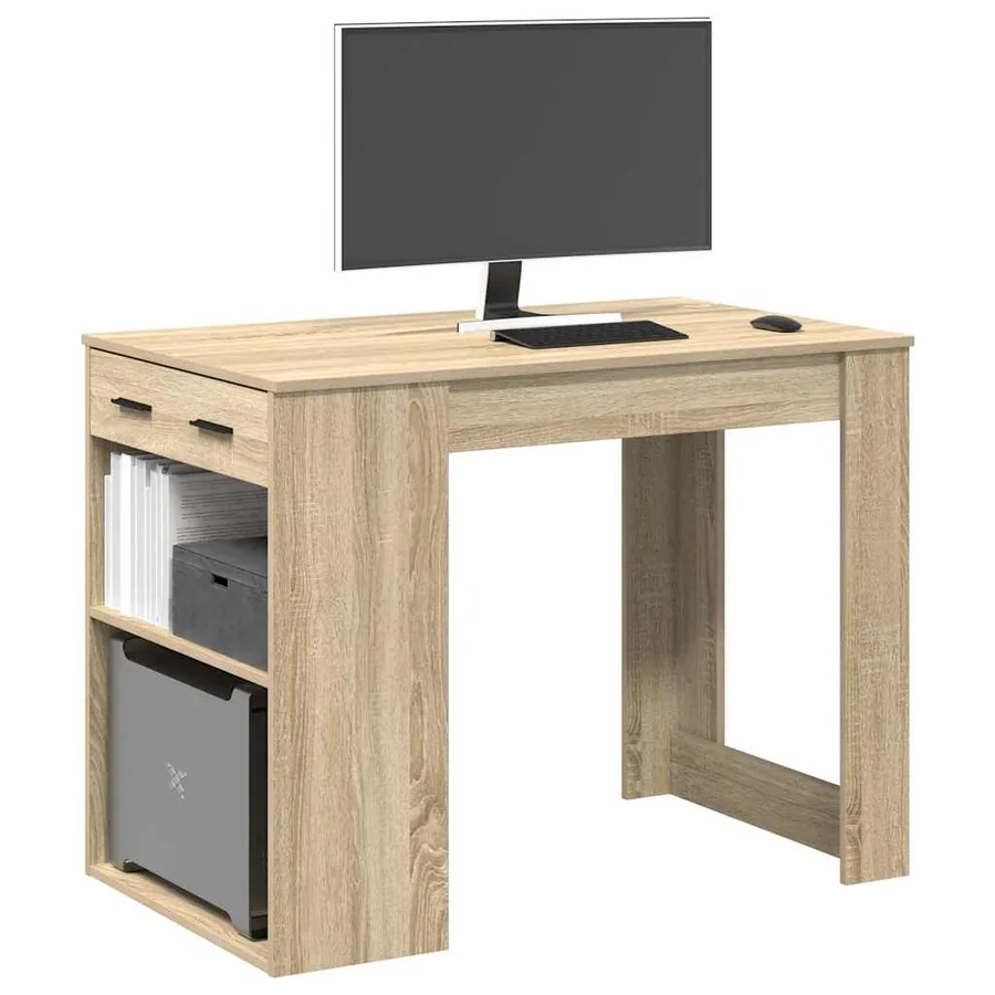 Bureau avec tiroir et étagère chêne sonoma bois d'ingénierie