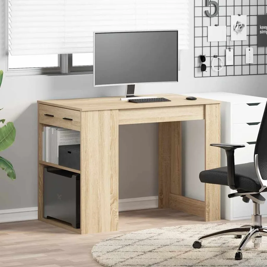 Bureau avec tiroir et étagère chêne sonoma bois d'ingénierie - 3