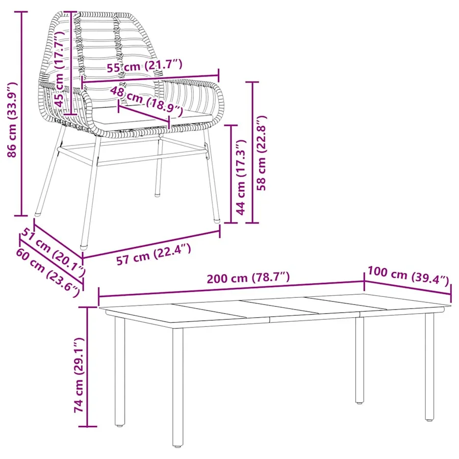 Ensemble à manger jardin coussins 7pcs marron poly rotin verre - 10