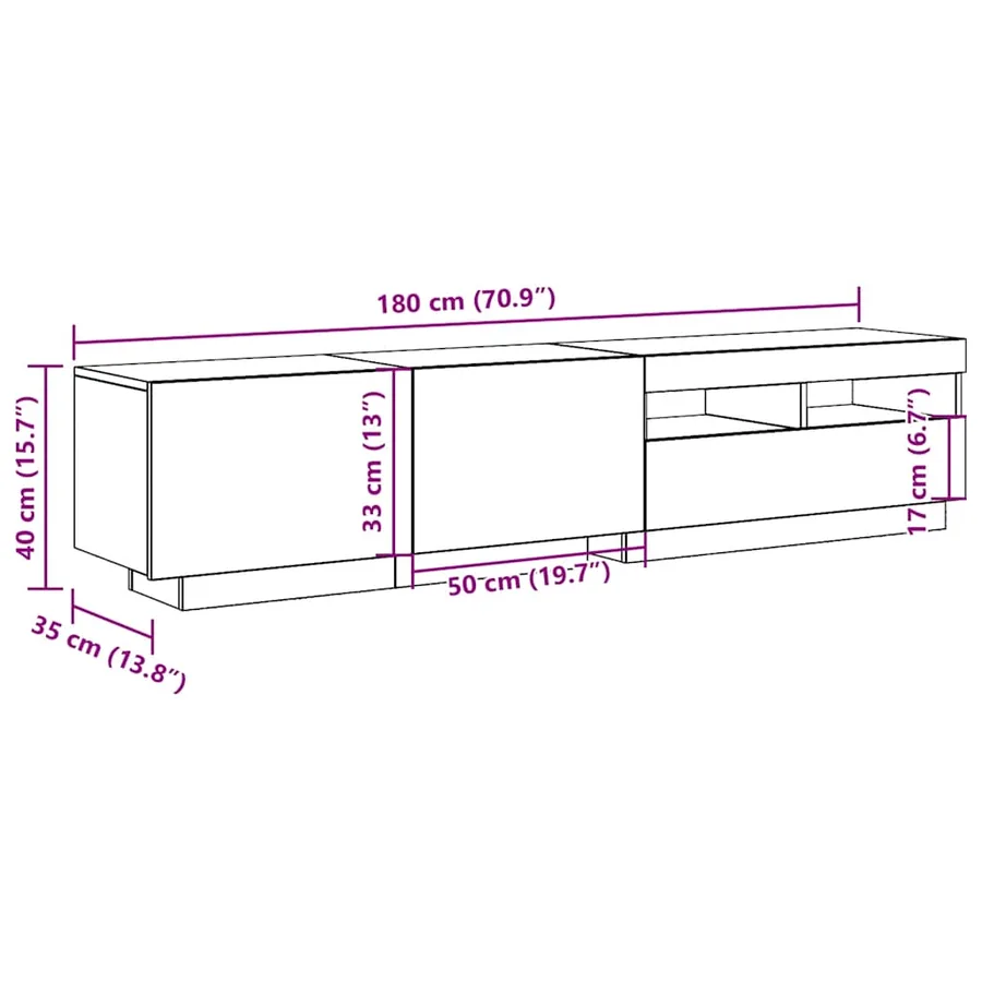 Meuble TV avec lumières LED chêne artisanal bois d'ingénierie - 14