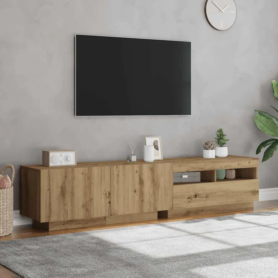 Meuble TV avec lumières LED chêne artisanal bois d'ingénierie - 4