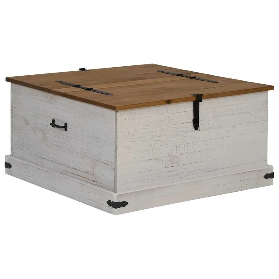 Coffre de rangement HALDEN blanc 91x91x47 cm bois massif pin - 2