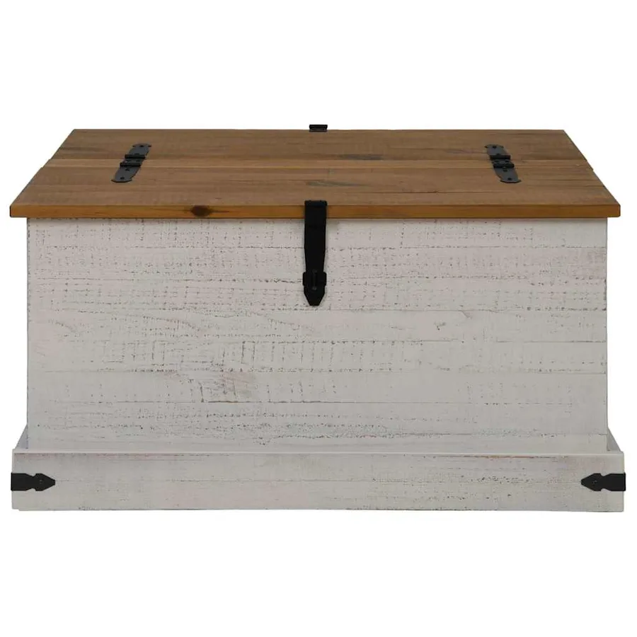 Coffre de rangement HALDEN blanc 91x91x47 cm bois massif pin - 3