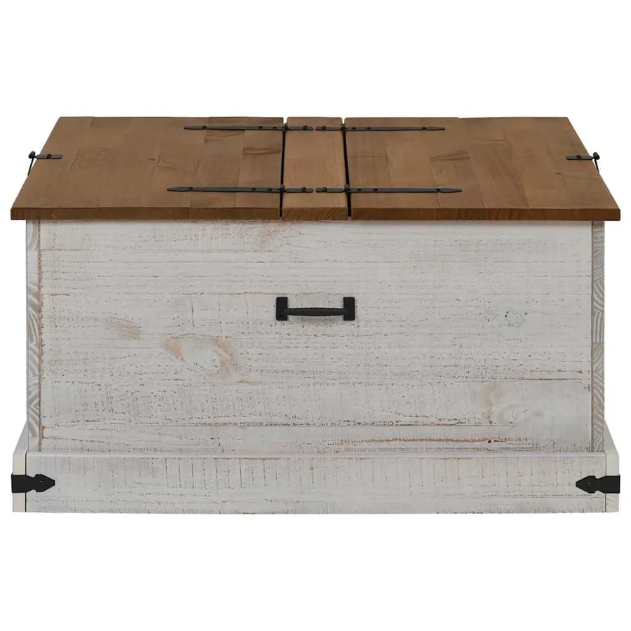 Coffre de rangement HALDEN blanc 91x91x47 cm bois massif pin - 4