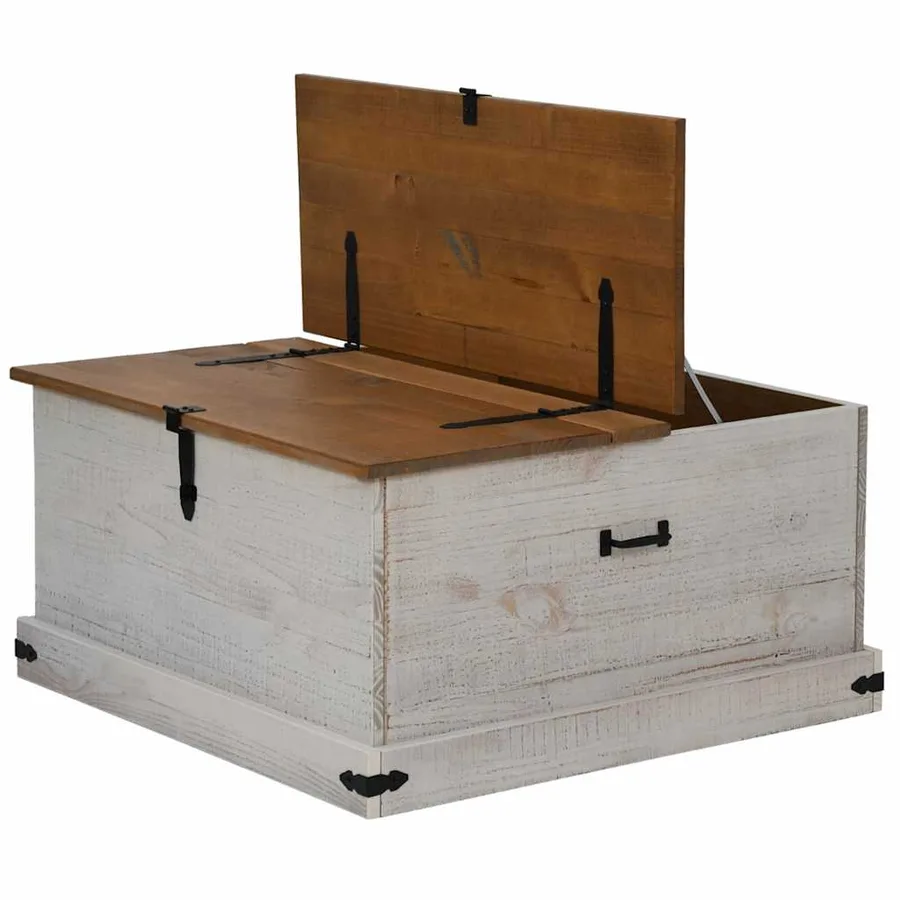 Coffre de rangement HALDEN blanc 91x91x47 cm bois massif pin - 5
