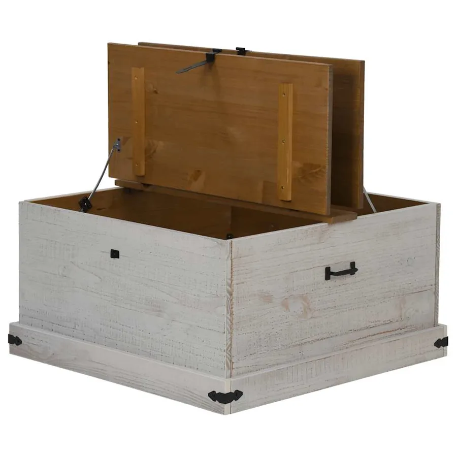 Coffre de rangement HALDEN blanc 91x91x47 cm bois massif pin - 6