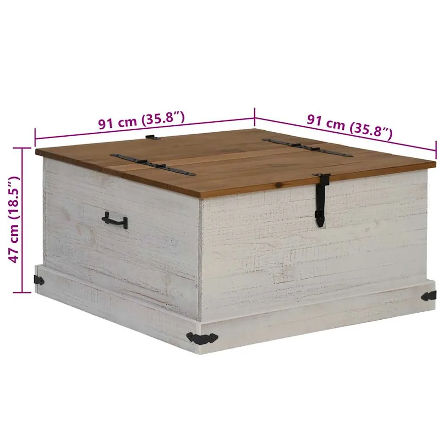 Coffre de rangement HALDEN blanc 91x91x47 cm bois massif pin - 9