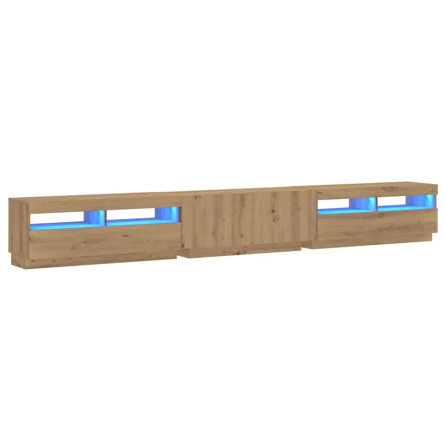 Meuble TV avec lumières LED chêne artisanal bois d'ingénierie - 3