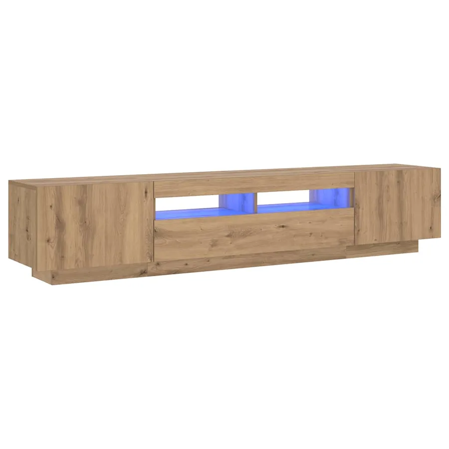 Meuble TV avec lumières LED chêne artisanal bois d'ingénierie - 2