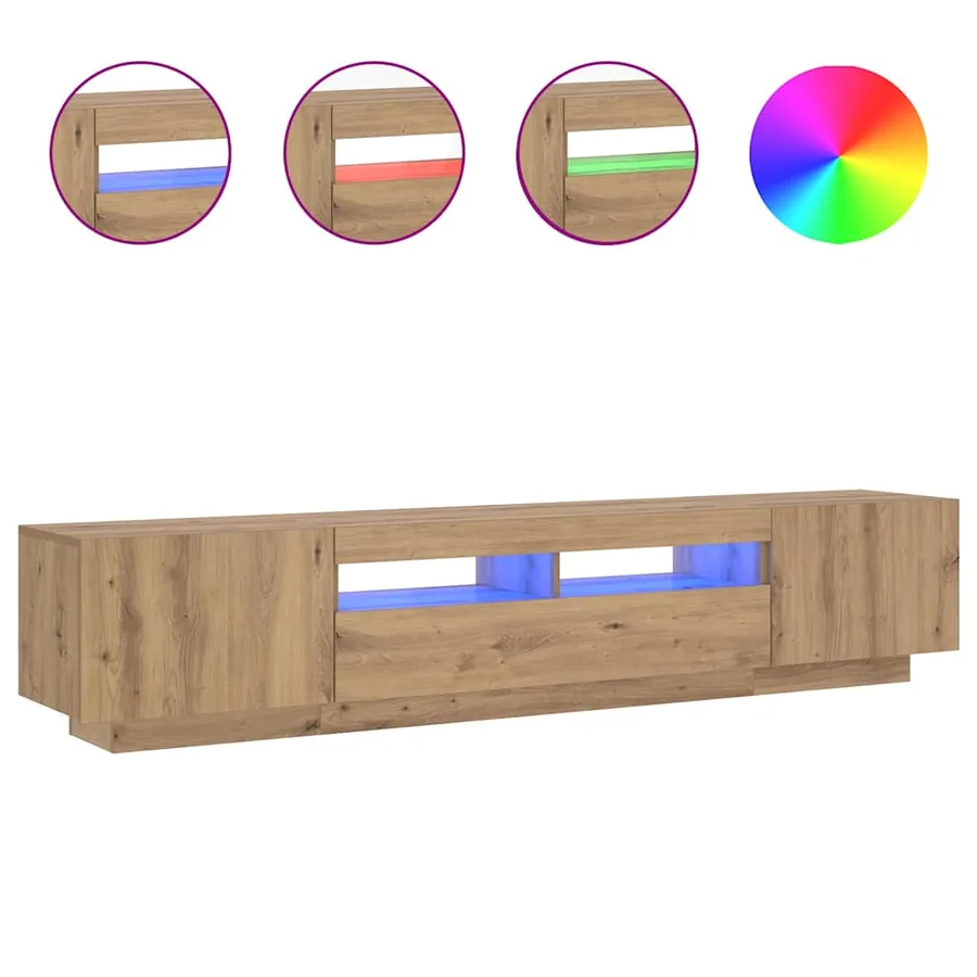 Meuble TV avec lumières LED chêne artisanal bois d'ingénierie - 4