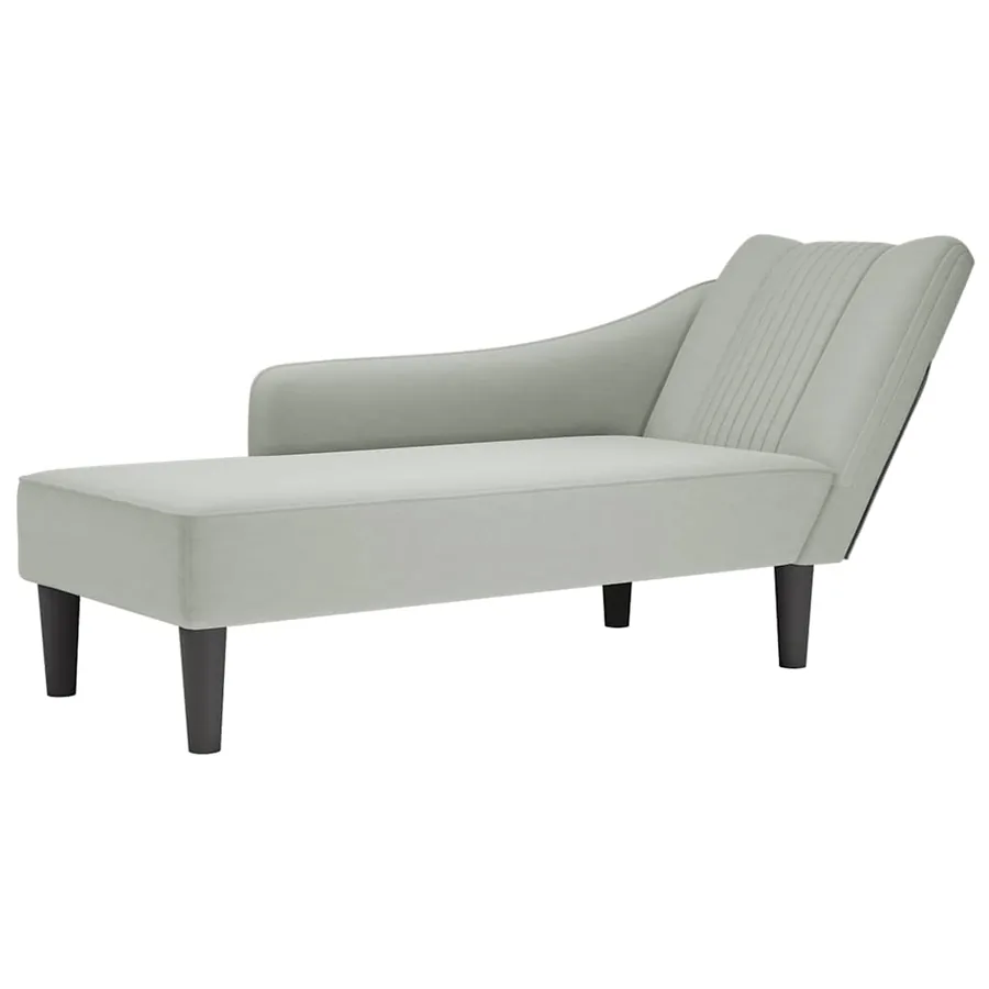 Fauteuil long avec accoudoir droit gris clair velours