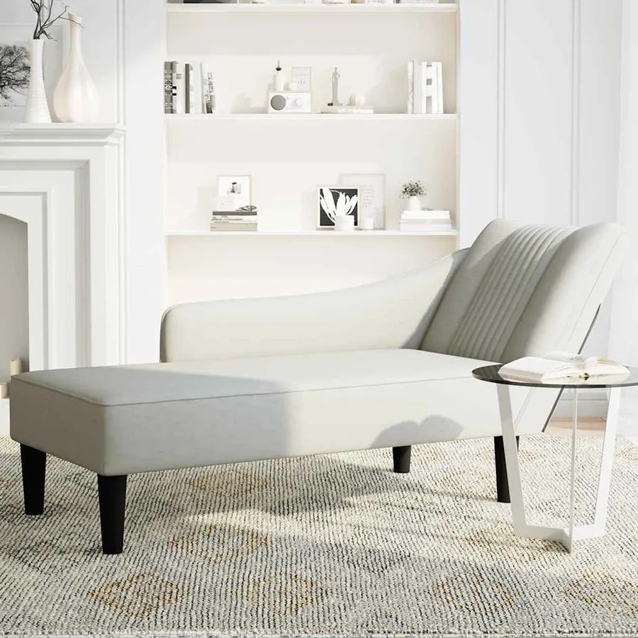 Fauteuil long avec accoudoir droit gris clair velours - 3