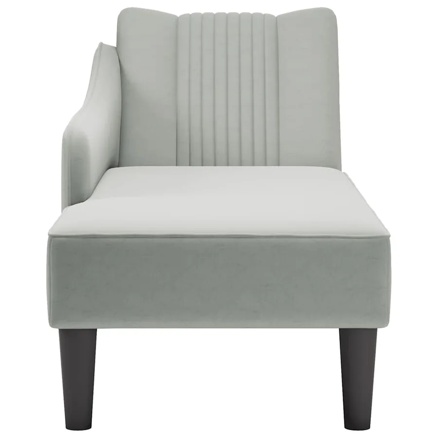 Fauteuil long avec accoudoir droit gris clair velours - 4