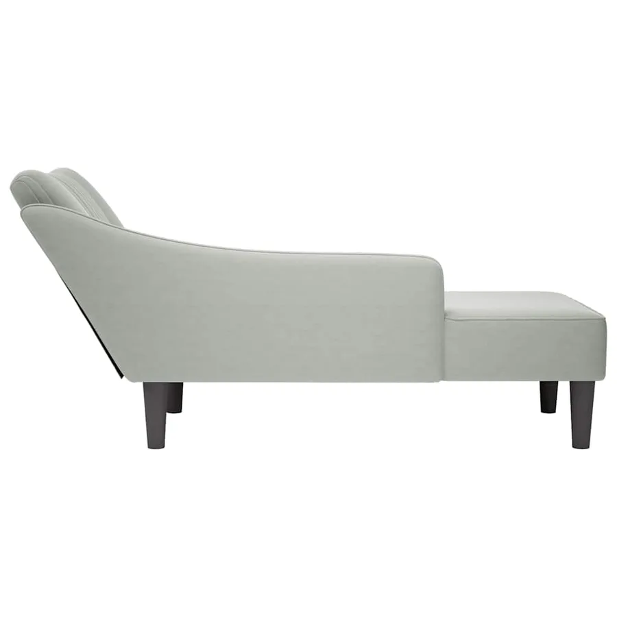 Fauteuil long avec accoudoir droit gris clair velours - 5