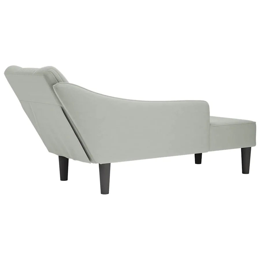 Fauteuil long avec accoudoir droit gris clair velours - 6