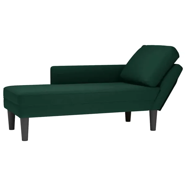 Fauteuil long et coussin et accoudoir droit vert foncé velours