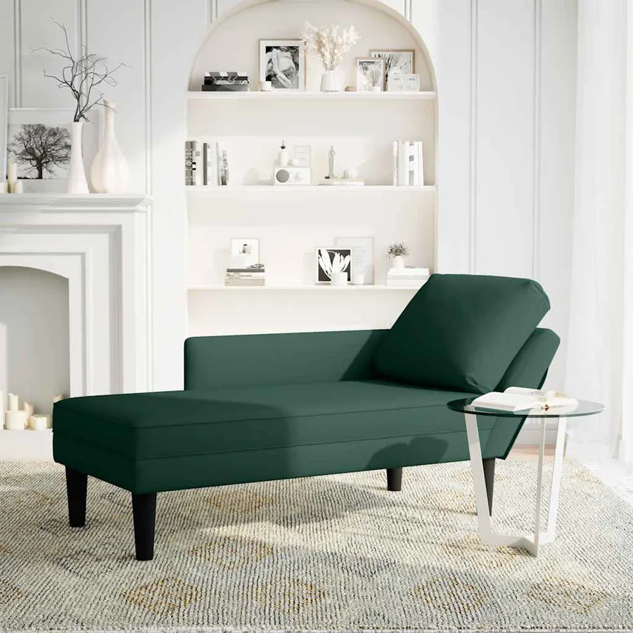 Fauteuil long et coussin et accoudoir droit vert foncé velours - 2