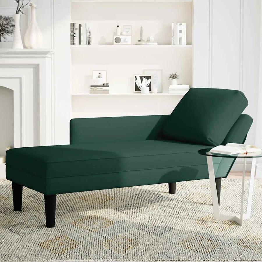 Fauteuil long et coussin et accoudoir droit vert foncé velours - 3