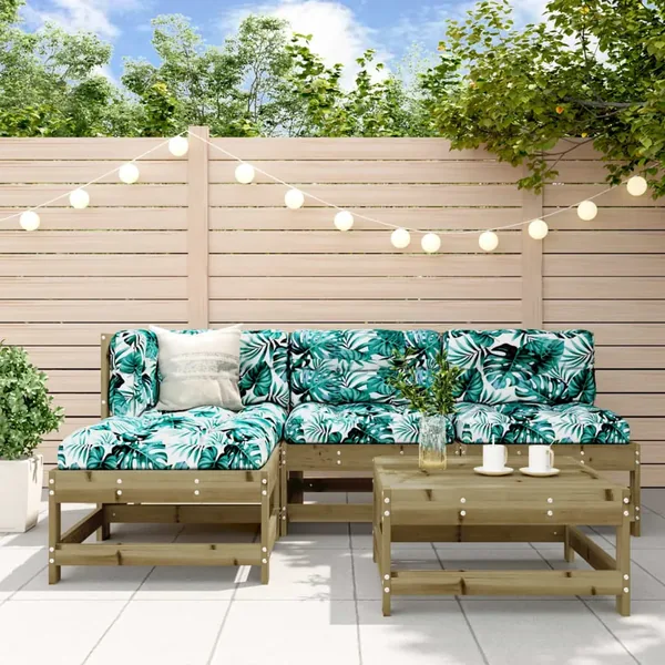 Salon de jardin 5 pcs avec coussins bois de pin imprégné