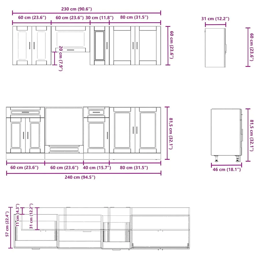 Ensemble de 8 meubles de cuisine en chêne fumé "Porto" - 7