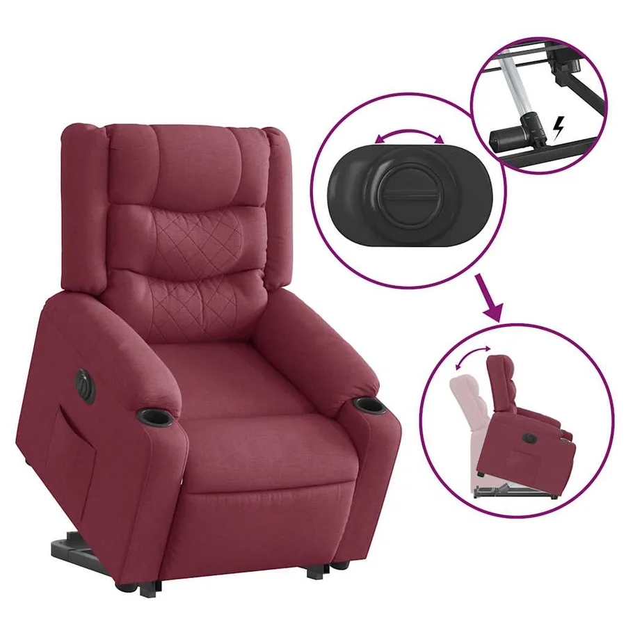 Fauteuil inclinable électrique rouge bordeaux tissu - 11